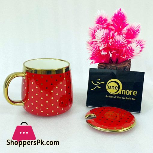 ONE MORE Gold Line Dot Coffee Mug with Lid 1 Pcs - E500