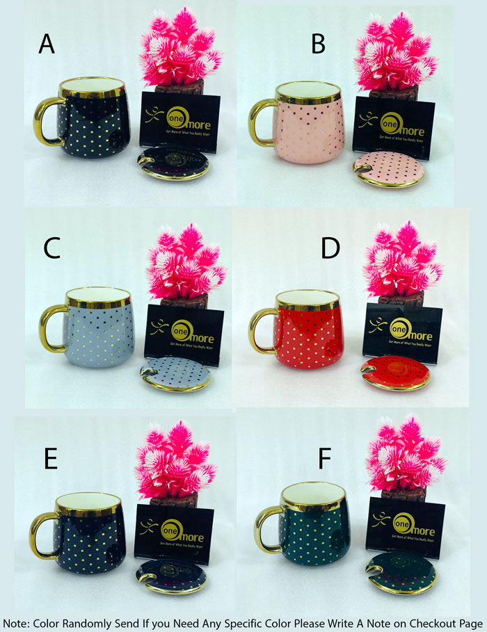 One More Gold Line Dot Coffee Mug With Lid 1 Pcs - E500