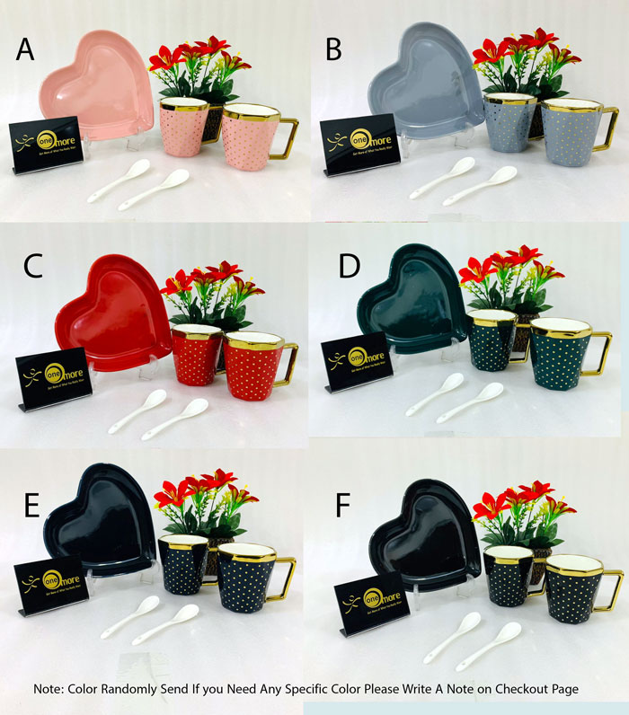 One More Heart Shaped Couple Ceramic Mug Gold Rim With Spoon Gift Box 1 Pair