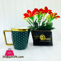 One More Nordic Style Diamond Cut Surface Ceramic Mug With Gold Trim D-500 1-Pcs