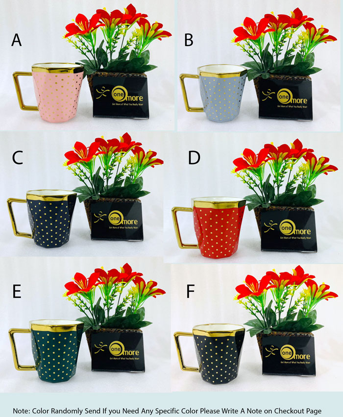 One More Nordic Style Diamond Cut Surface Ceramic Mug With Gold Trim D-500 1-Pcs