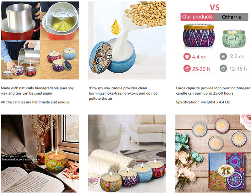 Scented Candles Gift Set X 4 Pcs Natural Soy Wax Scented Candles