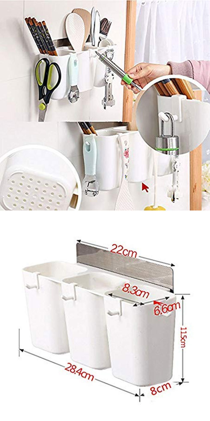 Self-Adhesive Wall Mounted Cutlery Holder For Kitchen Multifunction