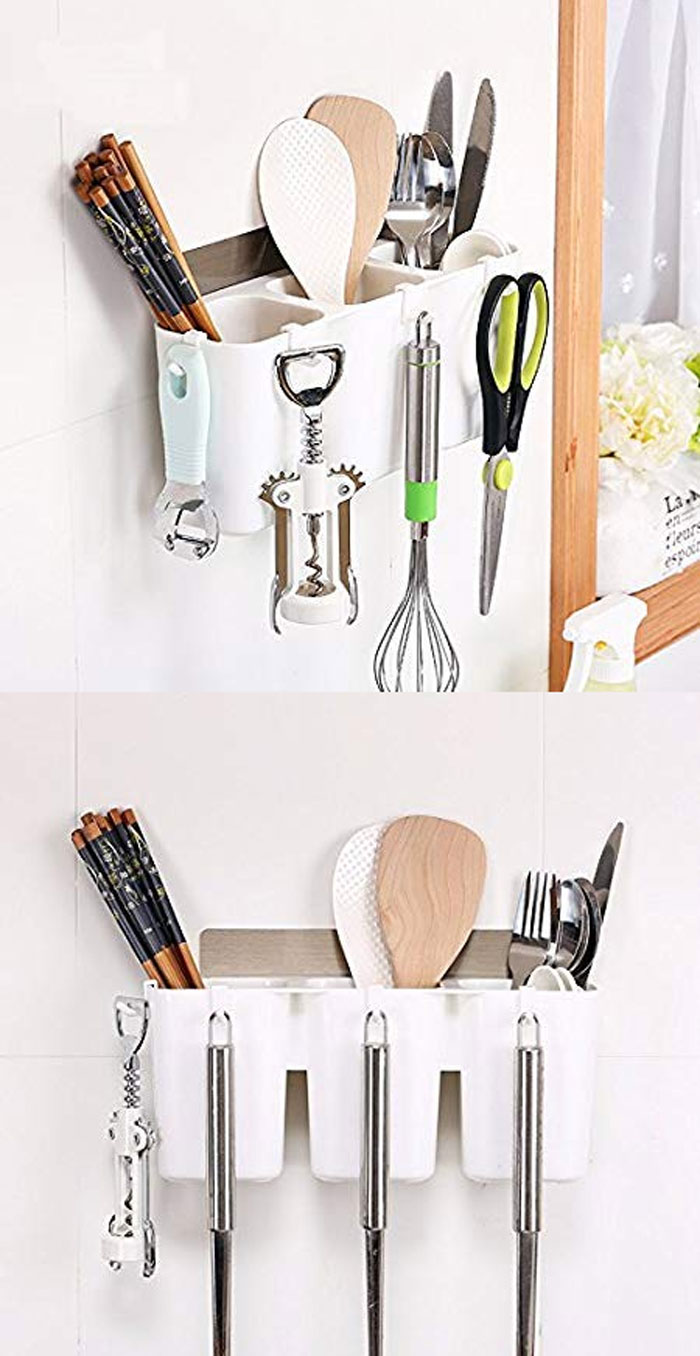Self-Adhesive Wall Mounted Cutlery Holder For Kitchen Multifunction