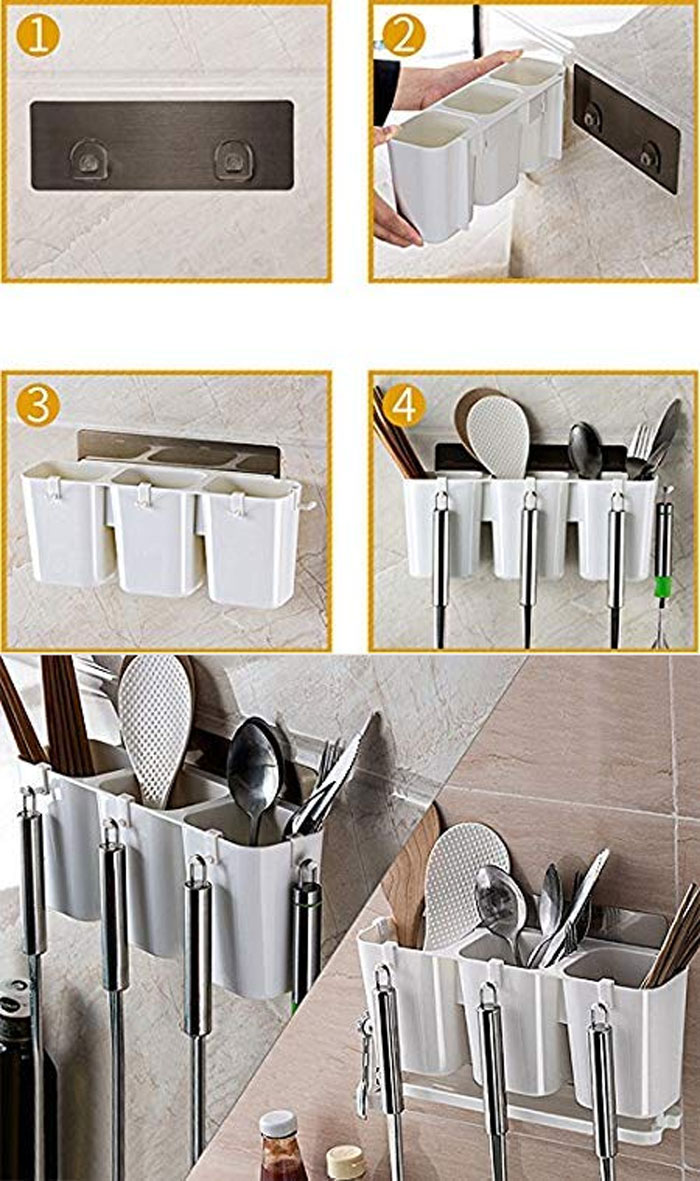 Self-Adhesive Wall Mounted Cutlery Holder For Kitchen Multifunction