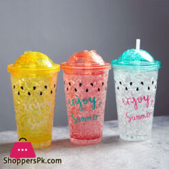 Straw Broken Ice Water Bottles Watermelon Iced Plastic Kettle Office Home Creative Juice Drink Milk Water Bottle with Lid - 600ML