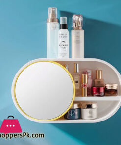 Wall Mounted Cosmetic Storage Organizer With Sliding Mirror