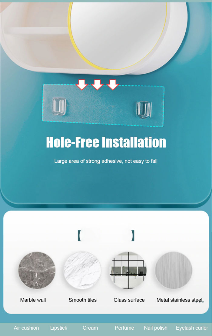 Wall Mounted Cosmetic Storage Organizer With Sliding Mirror