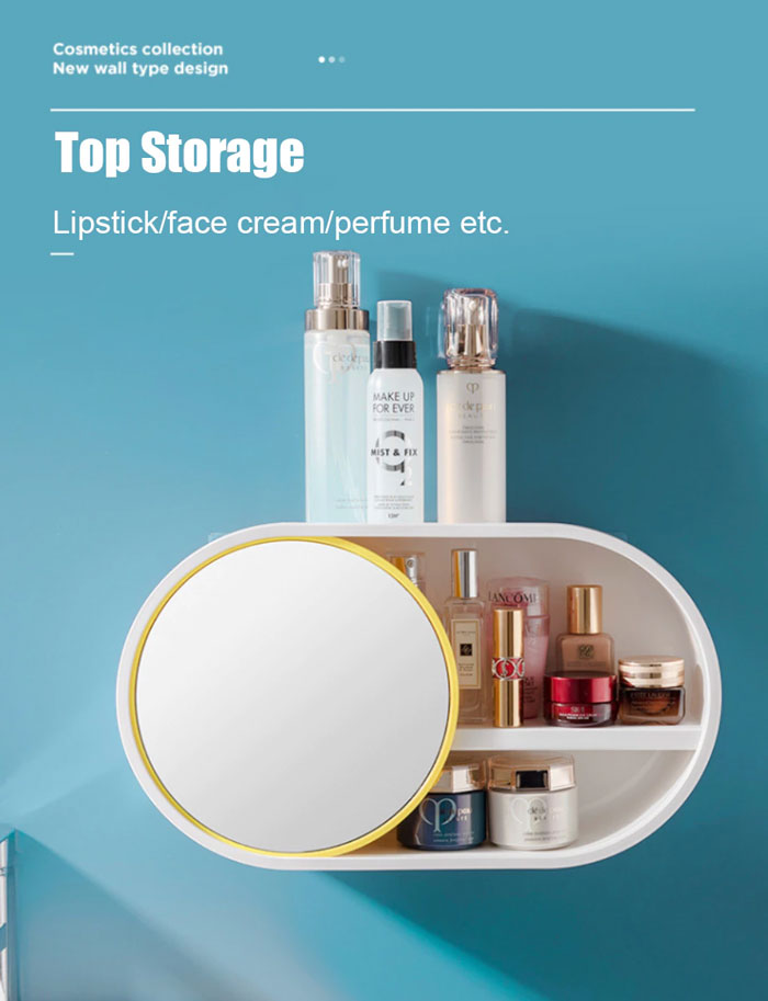 Wall Mounted Cosmetic Storage Organizer With Sliding Mirror