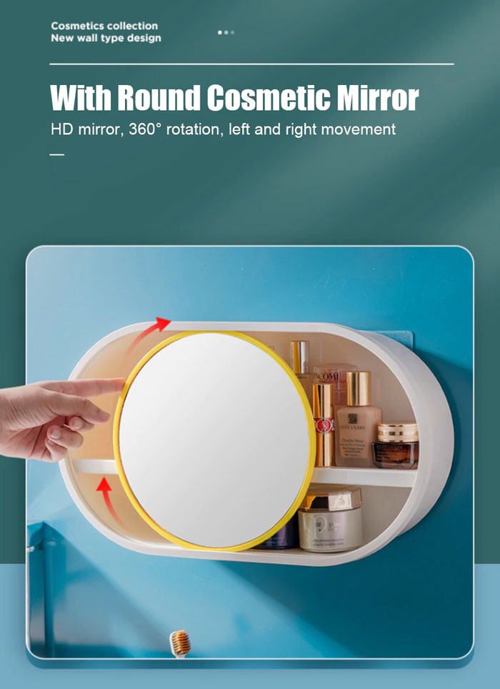 Wall Mounted Cosmetic Storage Organizer With Sliding Mirror