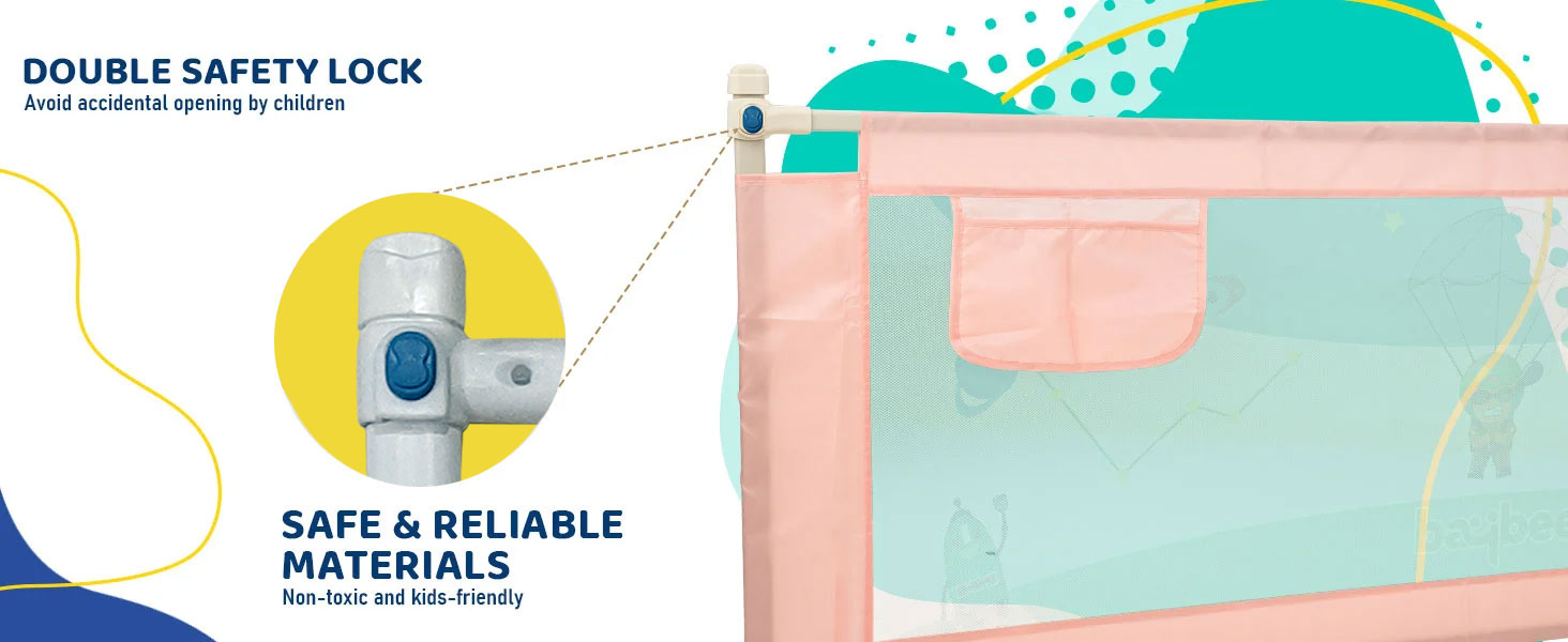 Shopino Baby Safety Bed Cot Guard Adjustable Bed Rail Baby Bed Barrier - 5.9 Feet - 1 Side 1 Pc