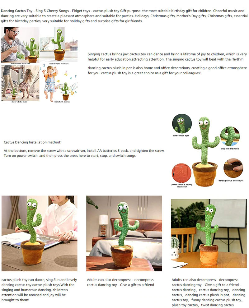Dancing Cactus Plush In Pot Singing Dancing Baby Repeats What You Say Dancing Toy Dancing Cactus