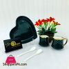 ONE MORE Heart Couple Ceramic Mug Gold Rim with Spoon Gift Box 1 Pair - Green