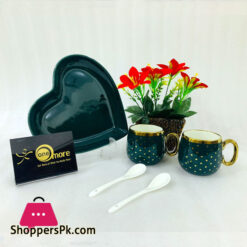 One More Heart Couple Ceramic Mug Gold Rim With Spoon Gift Box 1 Pair