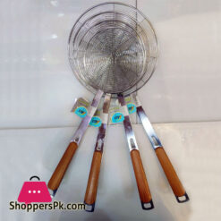 Pure Stainless Steel Frying Strainer With Wooden Handle - 14cm