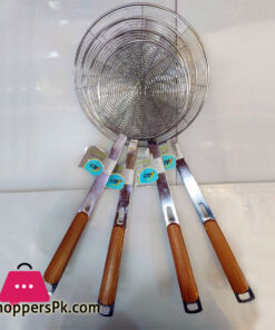 Pure Stainless Steel Frying Strainer With Wooden Handle - 18cm