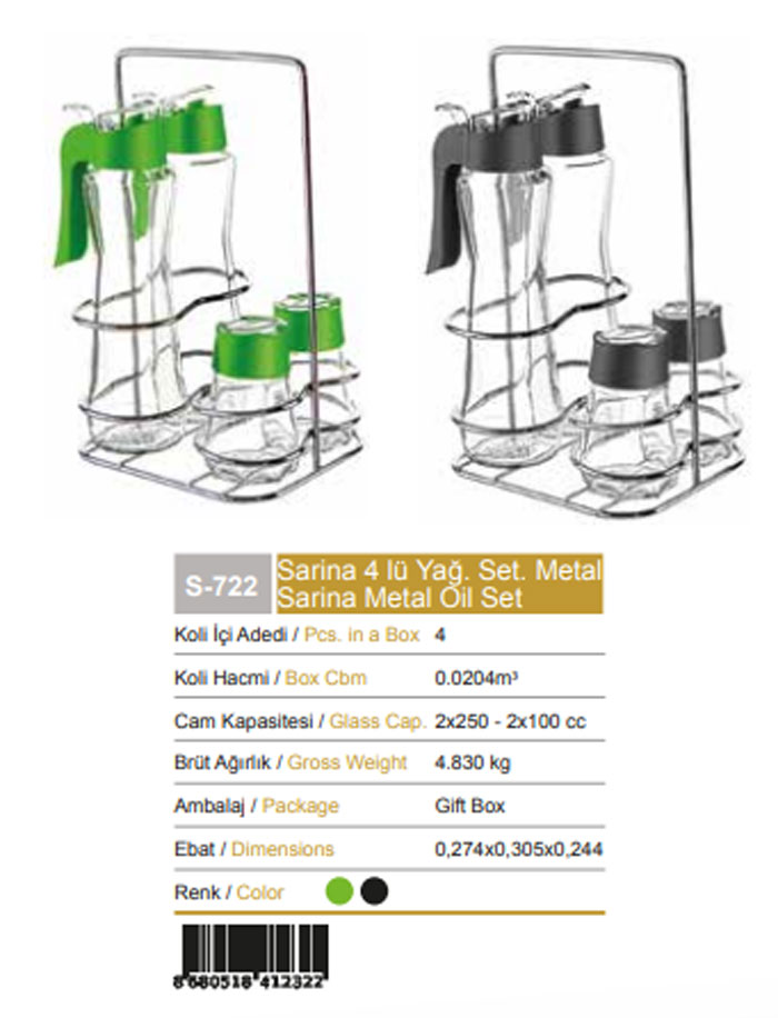 Sarina Metal Glass Oil Set - S722 - Turkey Made