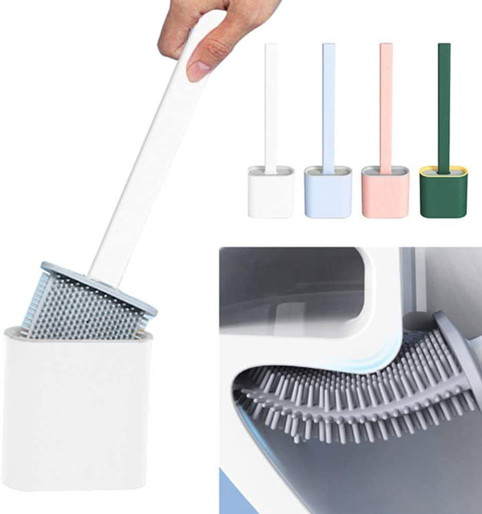 Silicone Antibacterial Toilet Brush With Holder Deep-Cleaning