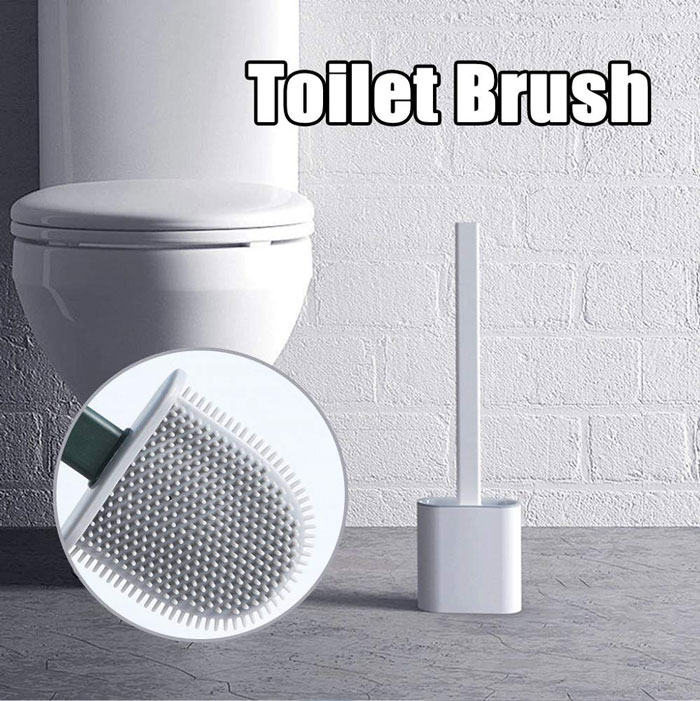 Silicone Antibacterial Toilet Brush With Holder Deep-Cleaning