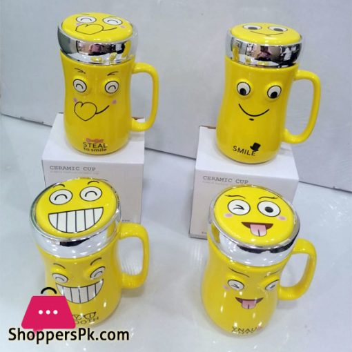 Smily Ceramic Mug with Cap - 1 Pcs
