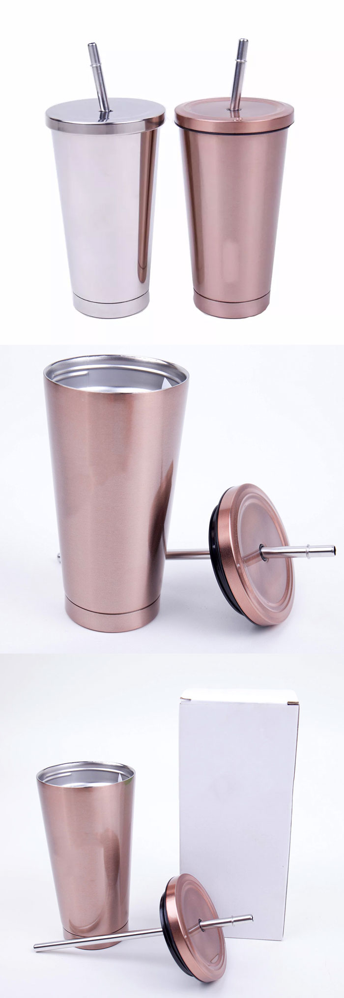 16 Oz Stainless Steel Tumbler In Classic Silver Or Bright Colors! Includes Drinking Straw And Screw Top Lid