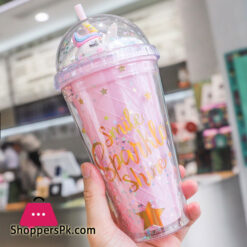 Unicorn Cartoon Straw Cup  Double Layer 500ml