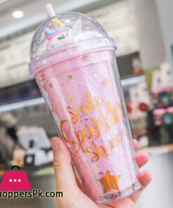 Unicorn Cartoon Straw Cup  Double Layer 500ml