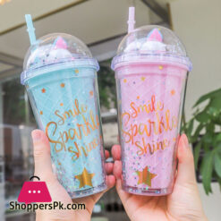 Unicorn Cartoon Straw Cup  Double Layer 500Ml