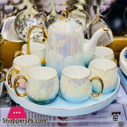 Ceramic Tea Set Gold with Rainbow Touch Revolving Tray
