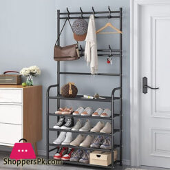 Entryway Coat Rack Coat Hanging Rack with 6 Bottom Shelves Metal Stand