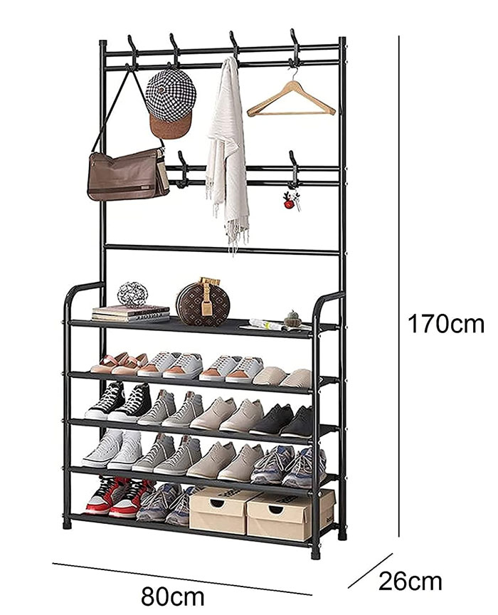 Entryway Coat Rack Coat Hanging Rack With 5 Bottom Shelves Metal Stand