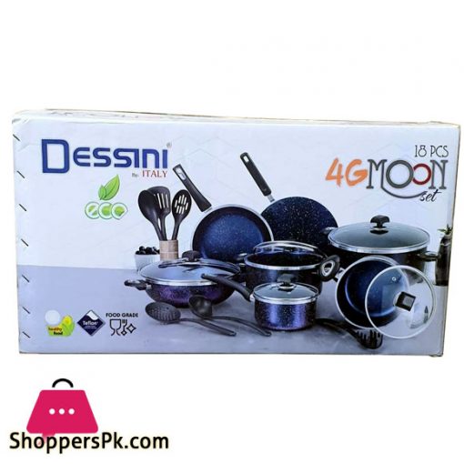 Dessini by Italy Teflon Coating 4G Moon Cookware Set of 18