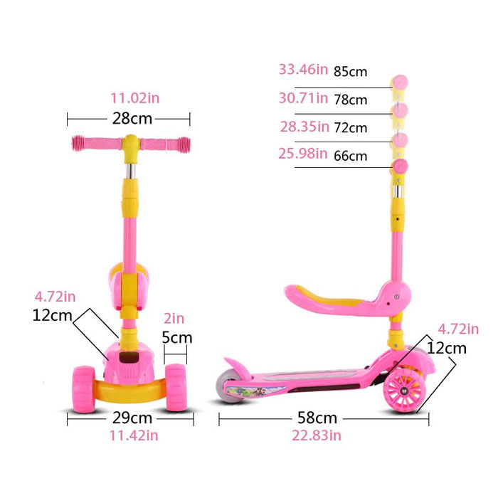 Foldable Adjustable 3-In-1 Kids Kick Scooter Toddler 3 Wheel Boys Girls Flashing Light Wheel Foot Scooters Kids Toys Gift