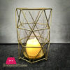 Geometric Diamond Metal Wire Pillar Candle Holder with Glass Insert 10 x 4 Inch