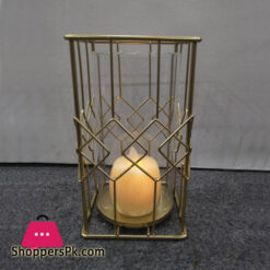 Geometric Diamond Metal Wire Pillar Candle Holder with Glass Insert 10 x 4 Inch