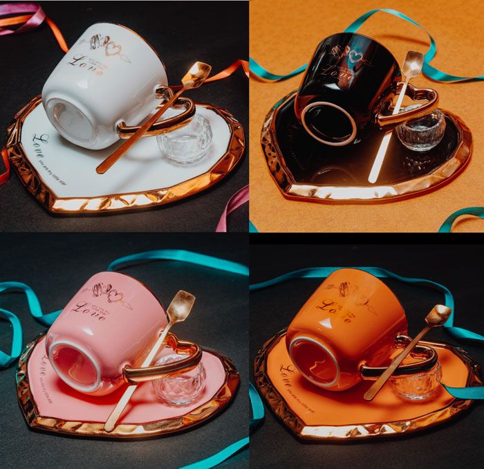 Heart Shape Coffee Mug With Spoon + Tray 5 Heart Shape Coffee Mug With Spoon + Tray