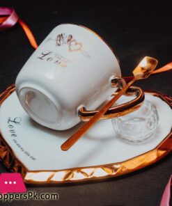 Heart Shape Coffee Mug With Spoon + Tray