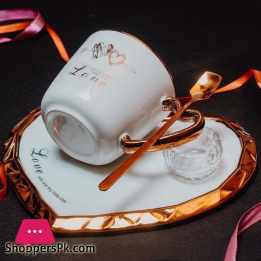 Heart Shape Coffee Mug With Spoon + Tray
