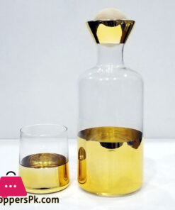 Luxury Water Set with Wood Ball Lid Gold Plated ( Set of 7 )
