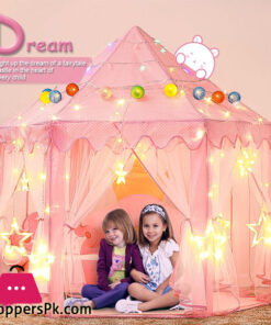 Princess Castle Indoor Outdoor Fairy House Kids Play Tent - With Star Lights