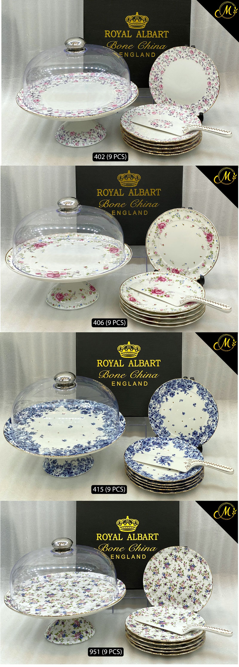Royal Albart Bone China England 9 Pcs Cake Set