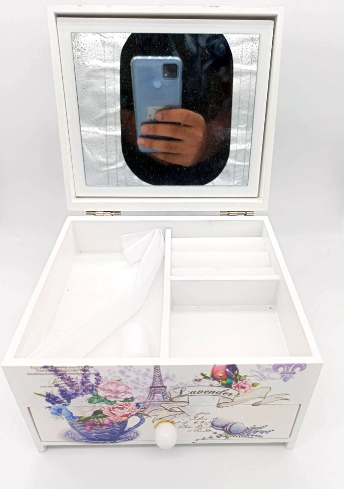 2 Layer Wood Bird And Tower Printed Jewellery Box