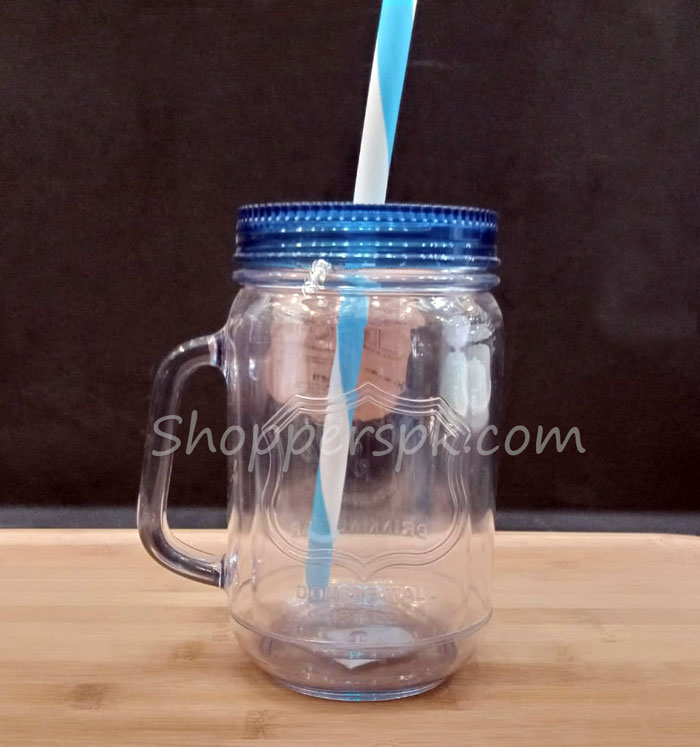 Double Wall Insulated Plastic Mason Jar Tumbler Mug With Striped Straws 5 Double Wall Insulated Plastic Mason Jar Tumbler Mug With Striped Straws