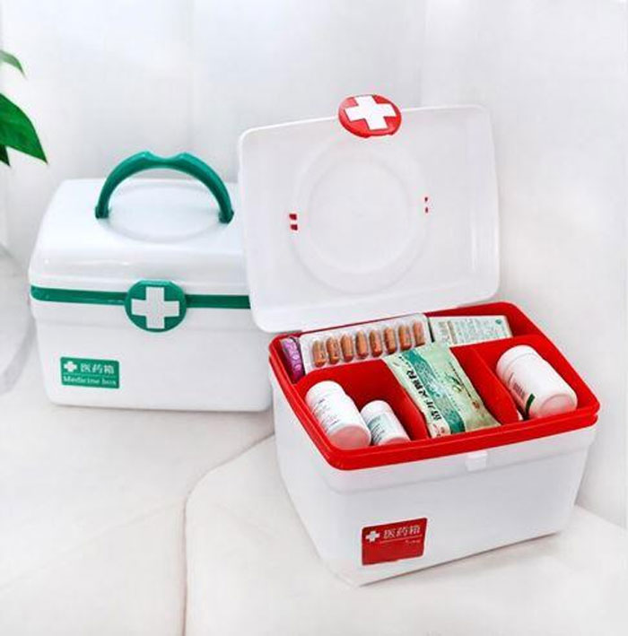 First Aid Emergency Medical Medicine Plastic Box With Tray For Home And Office
