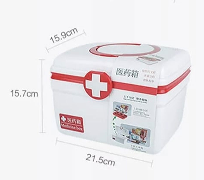 First Aid Emergency Medical Medicine Plastic Box With Tray For Home And Office