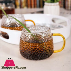 Glass Mug with Color Handle 440ML (Set of 2pcs)