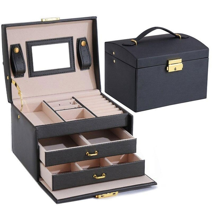 Jewellery Box Organizer Large Capacity Box Casket Makeup Storage Organizer Leather Beauty Travel Box