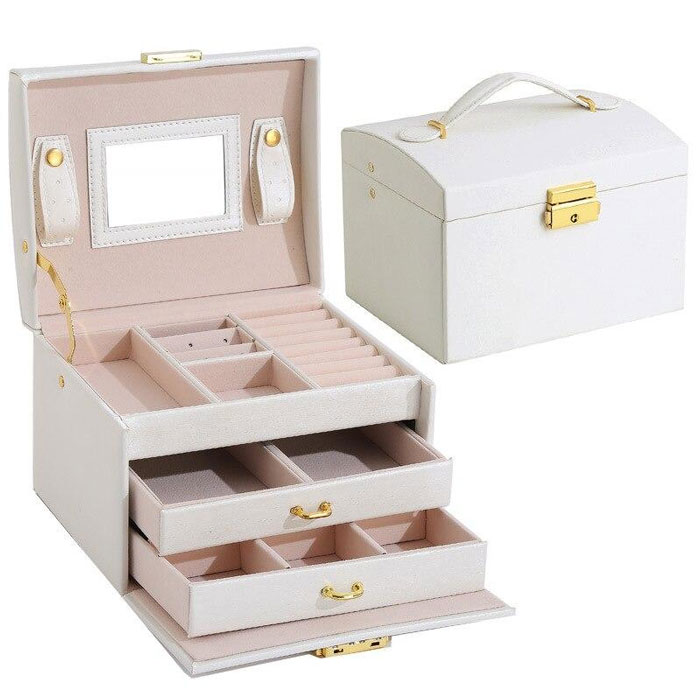 Jewellery Box Organizer Large Capacity Box Casket Makeup Storage Organizer Leather Beauty Travel Box