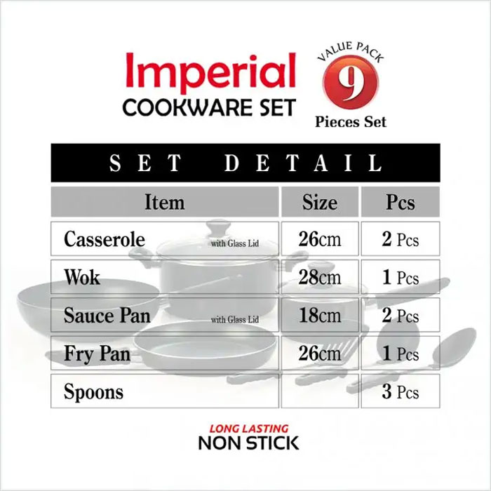 Kitchen King Imperial Non-Stick Cookware Set 9 Pcs