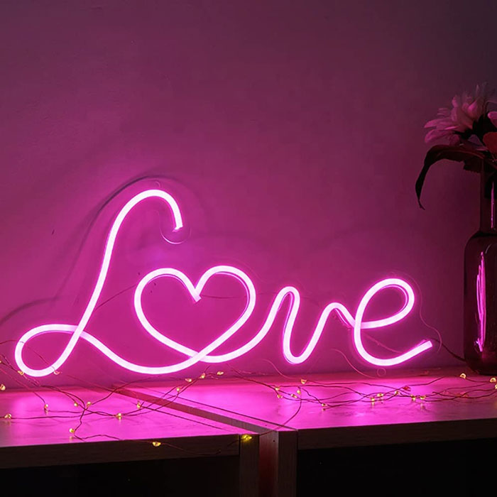 Neon Light Pink Love Neon Sign Wall Hanging Electric (Pink Love) - 14 Inch